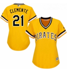 Womens Majestic Pittsburgh Pirates 21 Roberto Clemente Replica Gold Alternate Cool Base MLB Jersey Womens Majestic Pittsburgh Pirates 21 Roberto Clemente Replica Gold Alternate Cool Base MLB Jersey