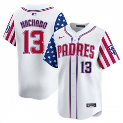 Men San Diego Padres 13 Manny Machado White 2025 Independence Day Vapor Premier Limited Stitched Baseball Jersey