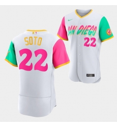 Men San Diego Padres 22 Juan Soto 2022 White City Connect Flex Base Stitched Baseball Jersey Men San Diego Padres 22 Juan Soto 2022 White City Connect Flex Base Stitched Baseball Jersey