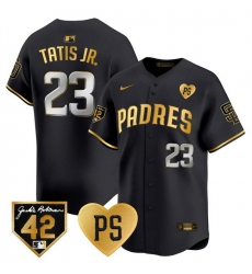 Men San Diego Padres 23 Fernando Tatis Jr Black Gold 27For Peter 27 26 Robinson Patch Limited Stitched Baseball Jersey Men San Diego Padres 23 Fernando Tatis Jr Black Gold 27For Peter 27 26 Robinson Patch Limited Stitched Baseball Jersey