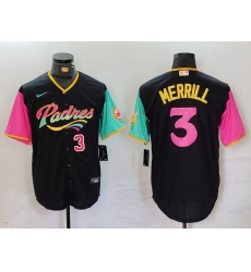 Men San Diego Padres 3 Jackson Merrill Black City Connect Cool Base Stitched Baseball Jersey 5 Men San Diego Padres 3 Jackson Merrill Black City Connect Cool Base Stitched Baseball Jersey 5