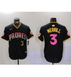 Men San Diego Padres 3 Jackson Merrill Black Cool Base Stitched Baseball Jersey 012 Men San Diego Padres 3 Jackson Merrill Black Cool Base Stitched Baseball Jersey 012