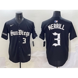 Men San Diego Padres 3 Jackson Merrill Black Gothic Edition Vapor Limited Stitched Baseball Jersey