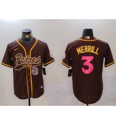 Men San Diego Padres 3 Jackson Merrill Brown Cool Base Stitched Baseball Jersey 9 Men San Diego Padres 3 Jackson Merrill Brown Cool Base Stitched Baseball Jersey 9