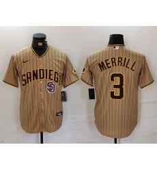 Men San Diego Padres 3 Jackson Merrill Tan Cool Base Stitched Baseball Jersey 1 Men San Diego Padres 3 Jackson Merrill Tan Cool Base Stitched Baseball Jersey 1