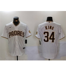 Men San Diego Padres 34 Michael King White Cool Base Stitched Baseball Jersey Men San Diego Padres 34 Michael King White Cool Base Stitched Baseball Jersey