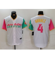 Men San Diego Padres 4 Luis Arraez White City Connect Cool Base Stitched Baseball Jersey Men San Diego Padres 4 Luis Arraez White City Connect Cool Base Stitched Baseball Jersey