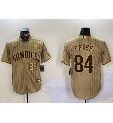 Men San Diego Padres 84 Dylan Cease Tan Cool Base Stitched Baseball Jersey 5 Men San Diego Padres 84 Dylan Cease Tan Cool Base Stitched Baseball Jersey 5
