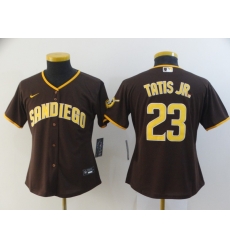 Women Padres 23 Fernando Tatis Jr Brown Nike Cool Base Jersey Women Padres 23 Fernando Tatis Jr Brown Nike Cool Base Jersey