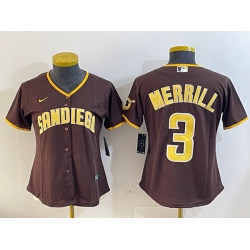 Women San Diego Padres 3 Jackson Merrill Brown Stitched Baseball Jersey