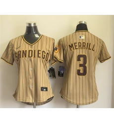 Women San Diego Padres 3 Jackson Merrill Tan Alternate Stitched Baseball Jersey Women San Diego Padres 3 Jackson Merrill Tan Alternate Stitched Baseball Jersey