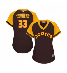 Womens San Diego Padres 33 Franchy Cordero Replica Brown Alternate Cooperstown Cool Base Baseball Jersey Womens San Diego Padres 33 Franchy Cordero Replica Brown Alternate Cooperstown Cool Base Baseball Jersey