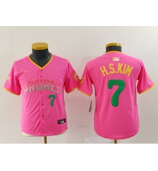 Youth San Diego Padres 7 Ha Seong Kim Pink Stitched Baseball Jersey 3 Youth San Diego Padres 7 Ha Seong Kim Pink Stitched Baseball Jersey 3