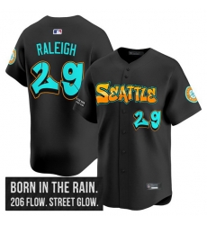Men Seattle Mariners 29 Cal Raleigh Black 2025 Graffiti Emerald Drop Edition Vapor Premier Limited Stitched Jersey