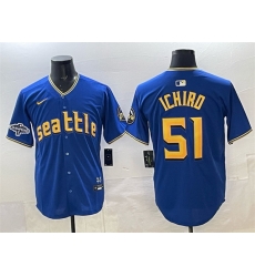 Men Seattle Mariners 51 Ichiro Suzuki Royal With 2025 AL West Division Champions Patch Limited Stitched jersey Men Seattle Mariners 51 Ichiro Suzuki Royal With 2025 AL West Division Champions Patch Limited Stitched jersey
