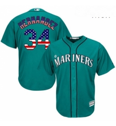 Mens Majestic Seattle Mariners 34 Felix Hernandez Authentic Teal Green USA Flag Fashion MLB Jersey Mens Majestic Seattle Mariners 34 Felix Hernandez Authentic Teal Green USA Flag Fashion MLB Jersey