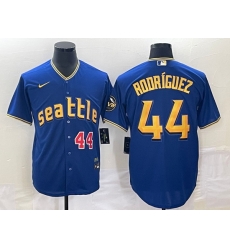 Men's Seattle Mariners #44 Julio Rodriguez Number Blue 2023 City Connect Cool Base Stitched Jersey Men's Seattle Mariners #44 Julio Rodriguez Number Blue 2023 City Connect Cool Base Stitched Jersey