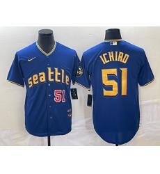Men's Seattle Mariners #51 Ichiro Suzuki Number Blue 2023 City Connect Cool Base Stitched Jersey1 Men's Seattle Mariners #51 Ichiro Suzuki Number Blue 2023 City Connect Cool Base Stitched Jersey1