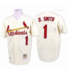 Mens Mitchell and Ness St Louis Cardinals 1 Ozzie Smith Authentic Cream Throwback MLB Jersey Mens Mitchell and Ness St Louis Cardinals 1 Ozzie Smith Authentic Cream Throwback MLB Jersey