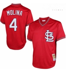 Mens Mitchell and Ness St Louis Cardinals 4 Yadier Molina Authentic Red Throwback MLB Jersey Mens Mitchell and Ness St Louis Cardinals 4 Yadier Molina Authentic Red Throwback MLB Jersey