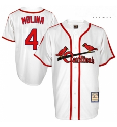 Mens Mitchell and Ness St Louis Cardinals 4 Yadier Molina Authentic White Throwback MLB Jersey Mens Mitchell and Ness St Louis Cardinals 4 Yadier Molina Authentic White Throwback MLB Jersey
