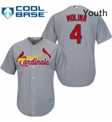 Youth Majestic St Louis Cardinals 4 Yadier Molina Replica Grey Road Cool Base MLB Jersey Youth Majestic St Louis Cardinals 4 Yadier Molina Replica Grey Road Cool Base MLB Jersey