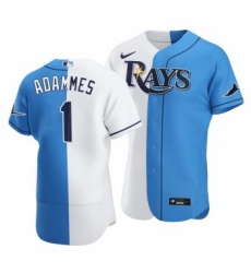Men Tampa Bay Rays 1 Willy Adames Split White Blue Two Tone Jersey Men Tampa Bay Rays 1 Willy Adames Split White Blue Two Tone Jersey