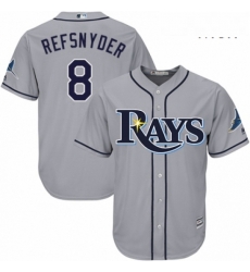 Mens Majestic Tampa Bay Rays 8 Rob Refsnyder Replica Grey Road Cool Base MLB Jersey 