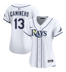 Women Tampa Bay Rays 13 Junior Caminero White Home Limited Stitched Baseball Jersey Women Tampa Bay Rays 13 Junior Caminero White Home Limited Stitched Baseball Jersey
