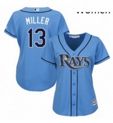 Womens Majestic Tampa Bay Rays 13 Brad Miller Authentic Light Blue Alternate 2 Cool Base MLB Jersey Womens Majestic Tampa Bay Rays 13 Brad Miller Authentic Light Blue Alternate 2 Cool Base MLB Jersey