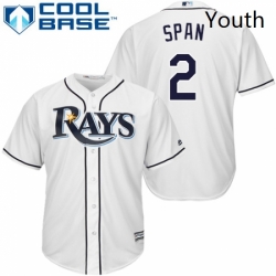 Youth Majestic Tampa Bay Rays 2 Denard Span Replica White Home Cool Base MLB Jersey 