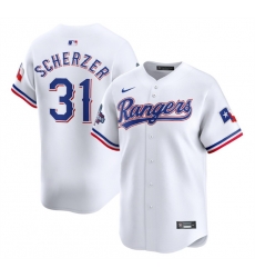 Men Texas Rangers 31 Max Scherzer White 2023 World Series Champions Stitched Baseball Jersey Men Texas Rangers 31 Max Scherzer White 2023 World Series Champions Stitched Baseball Jersey