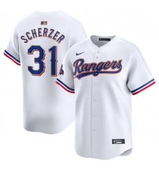 Men Texas Rangers 31 Max Scherzer White 2024 Gold Collection Cool Base Stitched Baseball Jersey Men Texas Rangers 31 Max Scherzer White 2024 Gold Collection Cool Base Stitched Baseball Jersey