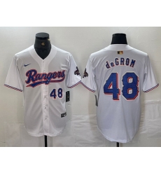 Men Texas Rangers 48 Jacob DeGrom White Gold Cool Base Stitched Baseball Jersey 1 Men Texas Rangers 48 Jacob DeGrom White Gold Cool Base Stitched Baseball Jersey 1