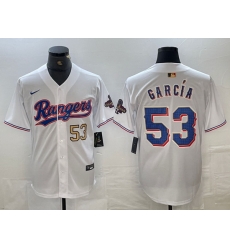 Men Texas Rangers 53 Adolis Garc EDa White Gold Cool Base Stitched Baseball Jersey 7 Men Texas Rangers 53 Adolis Garc EDa White Gold Cool Base Stitched Baseball Jersey 7