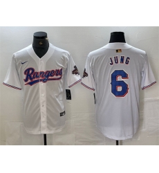 Men Texas Rangers 6 Josh Jung White Gold Cool Base Stitched Baseball Jersey Men Texas Rangers 6 Josh Jung White Gold Cool Base Stitched Baseball Jersey