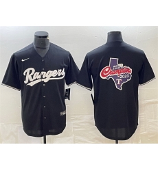 Men Texas Rangers Black 2023 World Series Champions Big Logo Cool Base Stitched Baseball Jerseys Men Texas Rangers Black 2023 World Series Champions Big Logo Cool Base Stitched Baseball Jerseys