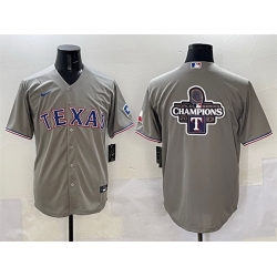 Men Texas Rangers Grey 2023 World Series Champions Big Logo With Patch Cool Base Stitched Baseball Jersey