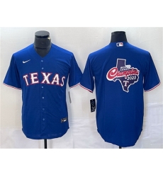 Men Texas Rangers Royal 2023 World Series Champions Big Logo Cool Base Stitched Baseball Jersey Men Texas Rangers Royal 2023 World Series Champions Big Logo Cool Base Stitched Baseball Jersey