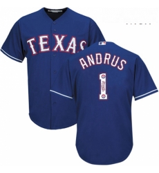 Mens Majestic Texas Rangers 1 Elvis Andrus Authentic Royal Blue Team Logo Fashion Cool Base MLB Jersey Mens Majestic Texas Rangers 1 Elvis Andrus Authentic Royal Blue Team Logo Fashion Cool Base MLB Jersey