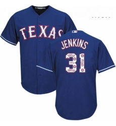 Mens Majestic Texas Rangers 31 Ferguson Jenkins Authentic Royal Blue Team Logo Fashion Cool Base MLB Jersey Mens Majestic Texas Rangers 31 Ferguson Jenkins Authentic Royal Blue Team Logo Fashion Cool Base MLB Jersey