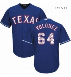 Mens Majestic Texas Rangers 64 Edinson Volquez Authentic Royal Blue Team Logo Fashion Cool Base MLB Jersey Mens Majestic Texas Rangers 64 Edinson Volquez Authentic Royal Blue Team Logo Fashion Cool Base MLB Jersey