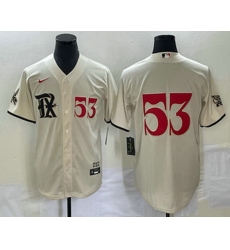 Men's Texas Rangers #53 Adolis Garcia Number Cream 2023 City Connect Cool Base Stitched Jersey Men's Texas Rangers #53 Adolis Garcia Number Cream 2023 City Connect Cool Base Stitched Jersey