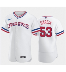 Men's Texas Rangers #53 Adolis Garcia White Throwback Stitched Flex Base Nike Jersey Men's Texas Rangers #53 Adolis Garcia White Throwback Stitched Flex Base Nike Jersey