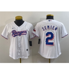 Women Texas Rangers 2 Marcus Semien White With Patch Stitched Baseball Jersey Women Texas Rangers 2 Marcus Semien White With Patch Stitched Baseball Jersey