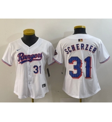 Women Texas Rangers 31 Max Scherzer White Gold Stitched Baseball Jersey 1 Women Texas Rangers 31 Max Scherzer White Gold Stitched Baseball Jersey 1