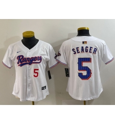 Women Texas Rangers 5 Corey Seager White Gold Stitched Baseball Jersey 3 Women Texas Rangers 5 Corey Seager White Gold Stitched Baseball Jersey 3