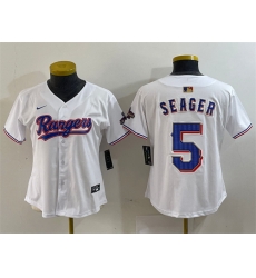 Women Texas Rangers 5 Corey Seager White Gold Stitched Baseball Jersey Women Texas Rangers 5 Corey Seager White Gold Stitched Baseball Jersey
