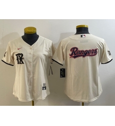 Women Texas Rangers Cream Team Big Logo 2023 City Connect Stitched Baseball Jersey Women Texas Rangers Cream Team Big Logo 2023 City Connect Stitched Baseball Jersey