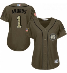 Womens Majestic Texas Rangers 1 Elvis Andrus Replica Green Salute to Service MLB Jersey Womens Majestic Texas Rangers 1 Elvis Andrus Replica Green Salute to Service MLB Jersey
